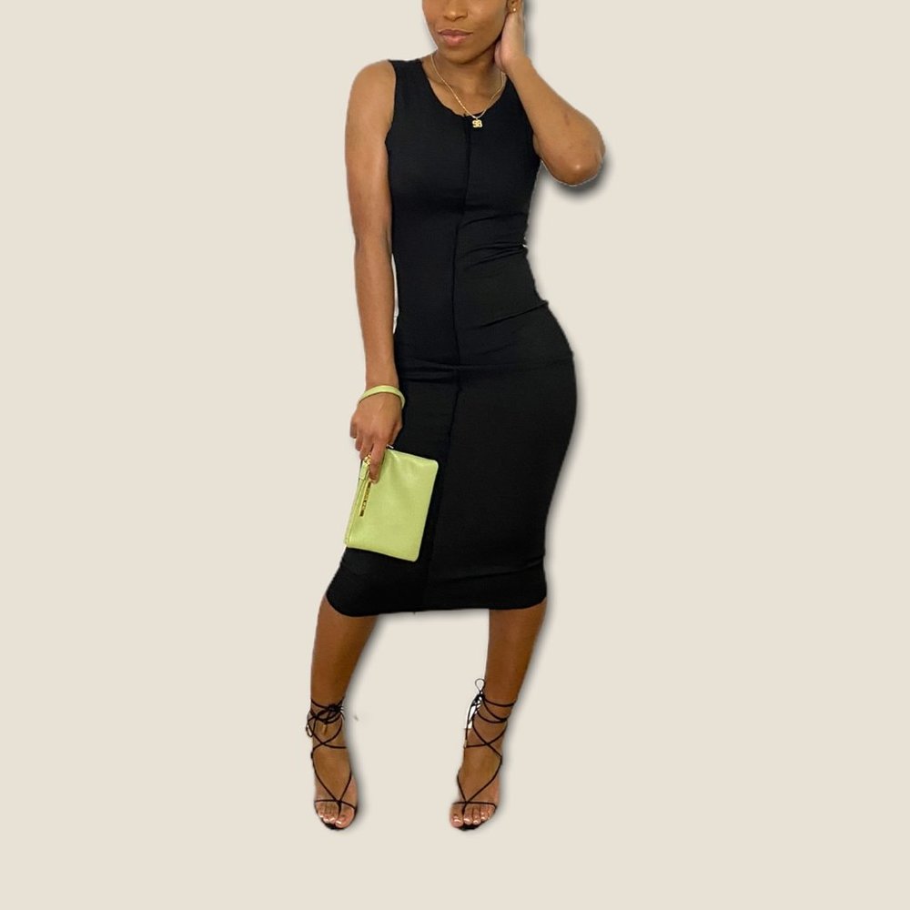 Black Contrast Stitch Dress